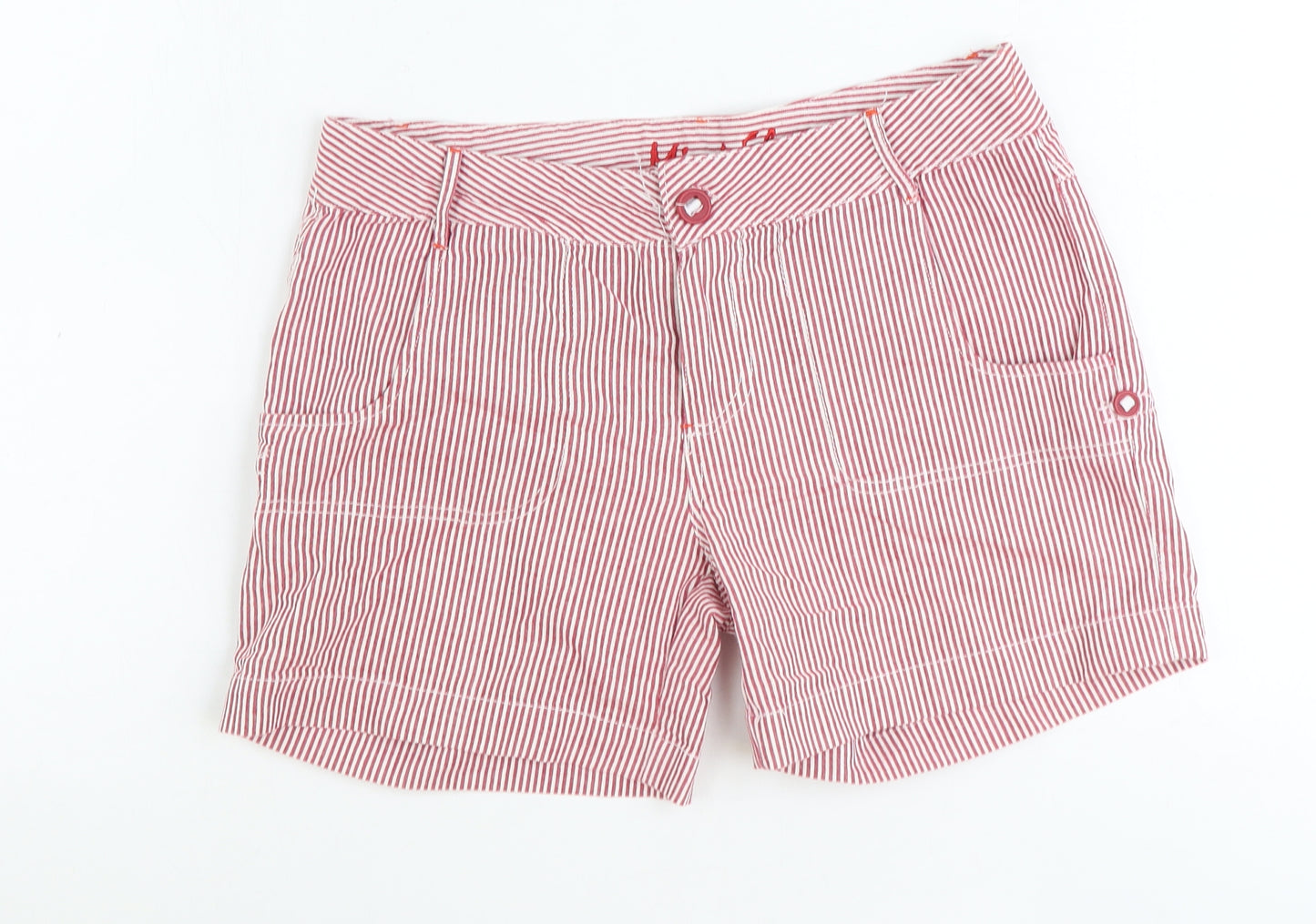 Denim & Co. Womens Red Striped Cotton Mom Shorts Size 10 Regular Zip