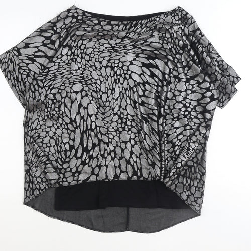 TU Womens Black Geometric Polyester Basic Blouse Size 14 Boat Neck