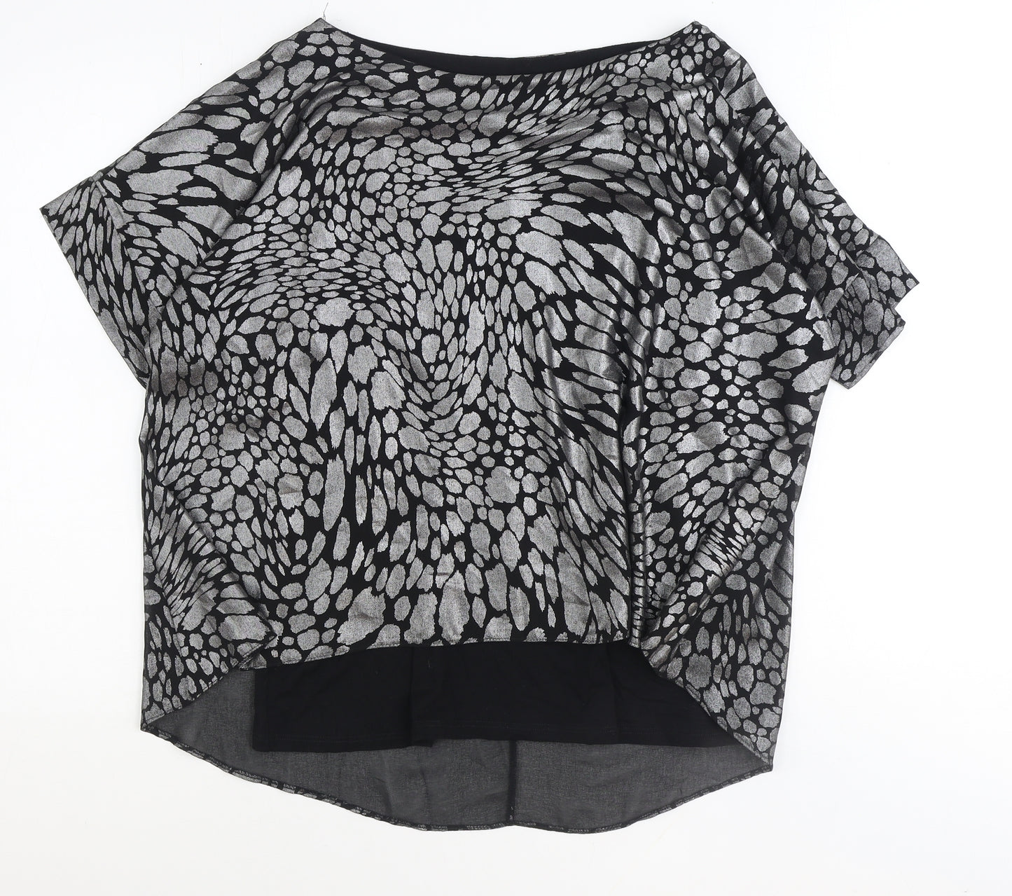 TU Womens Black Geometric Polyester Basic Blouse Size 14 Boat Neck