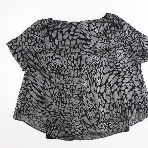TU Womens Black Geometric Polyester Basic Blouse Size 14 Boat Neck