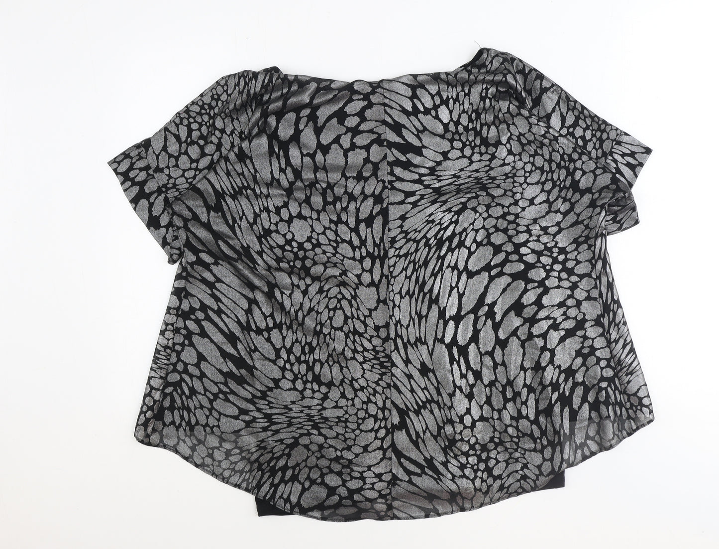 TU Womens Black Geometric Polyester Basic Blouse Size 14 Boat Neck