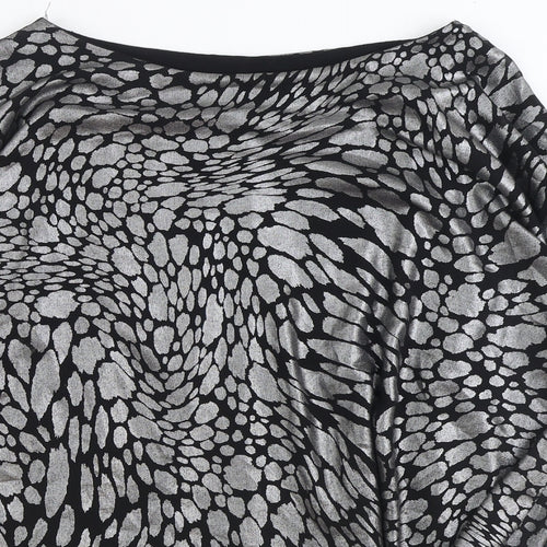 TU Womens Black Geometric Polyester Basic Blouse Size 14 Boat Neck
