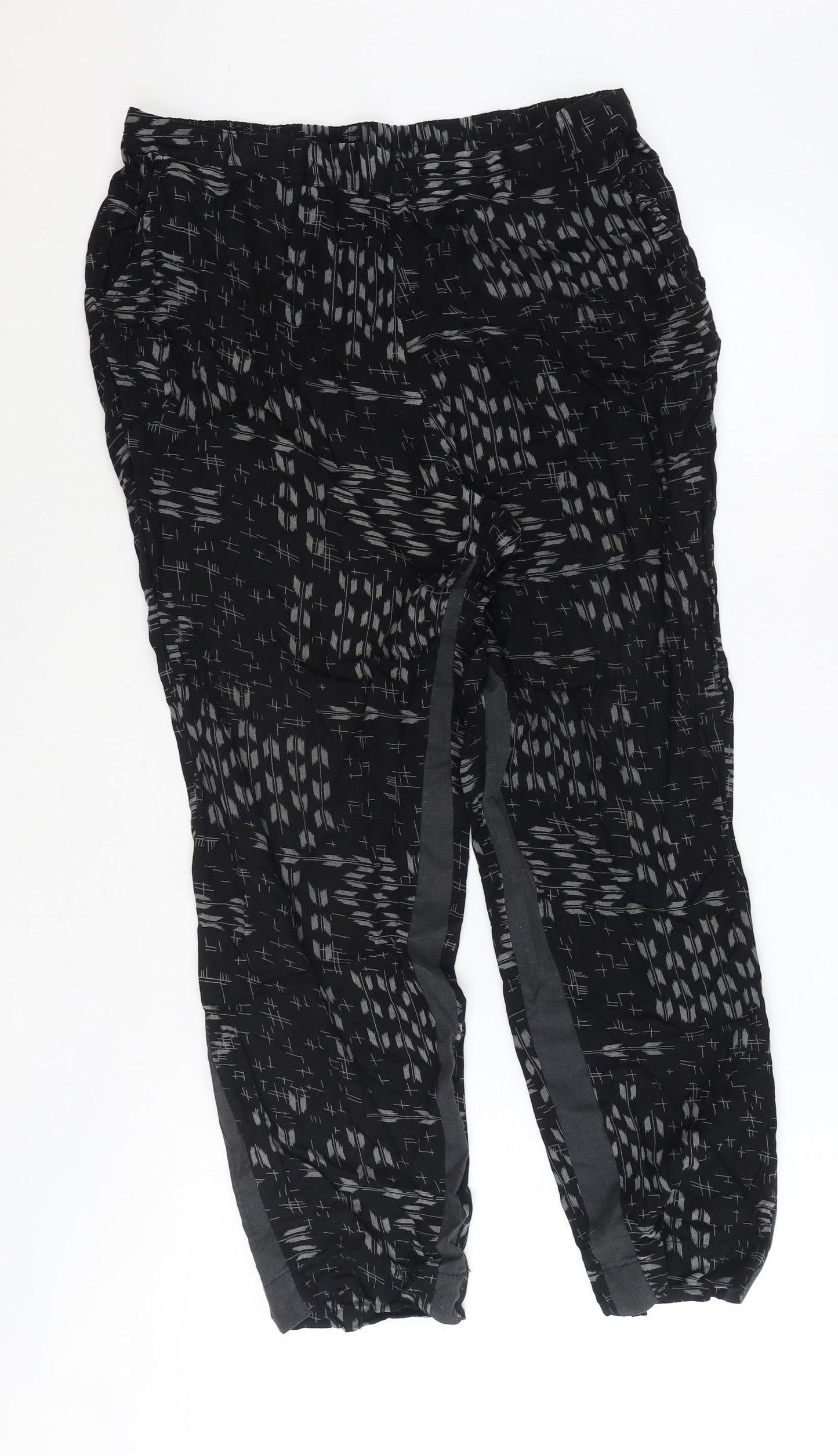 TIGI Womens Black Geometric Viscose Harem Trousers Size 14 Regular