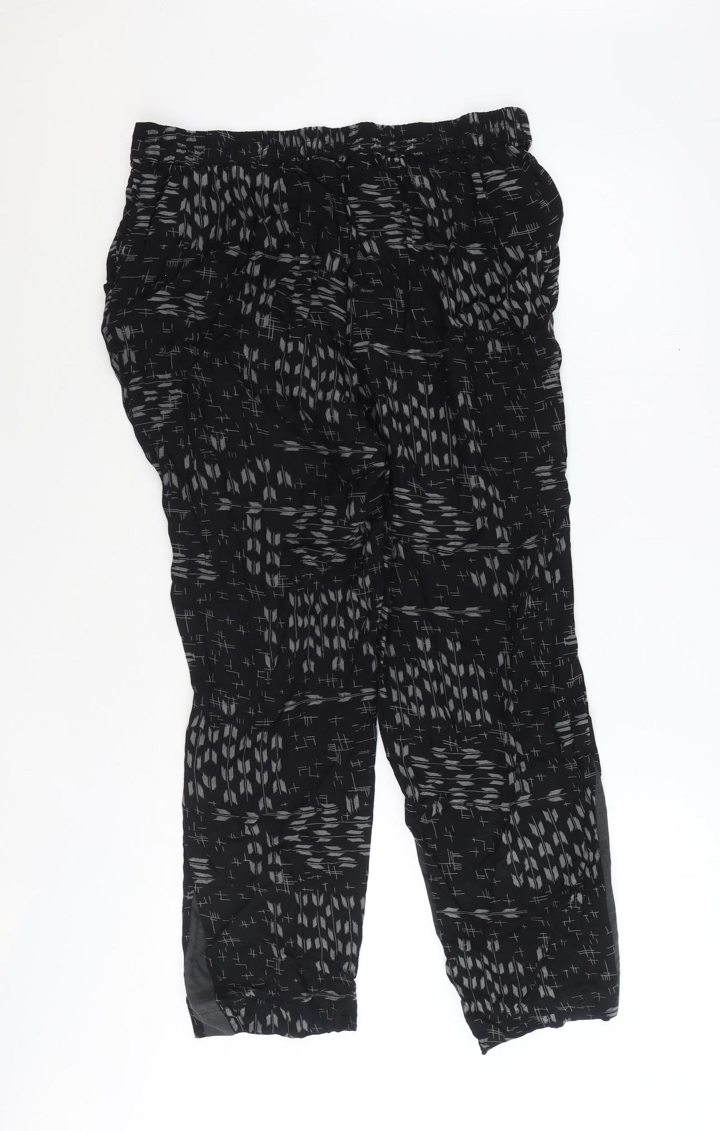 TIGI Womens Black Geometric Viscose Harem Trousers Size 14 Regular
