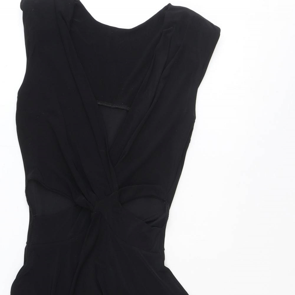 Preworn Womens Black Polyester A-Line Size 8 V-Neck Pullover