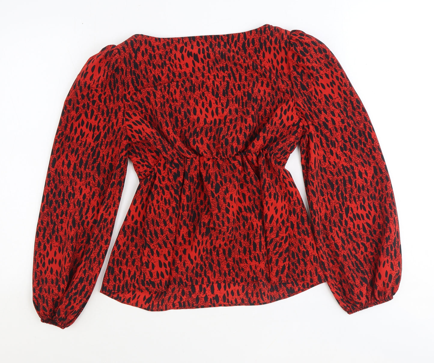 Topshop Womens Red Animal Print Viscose Basic Blouse Size 10 Sweetheart - Leopard Print