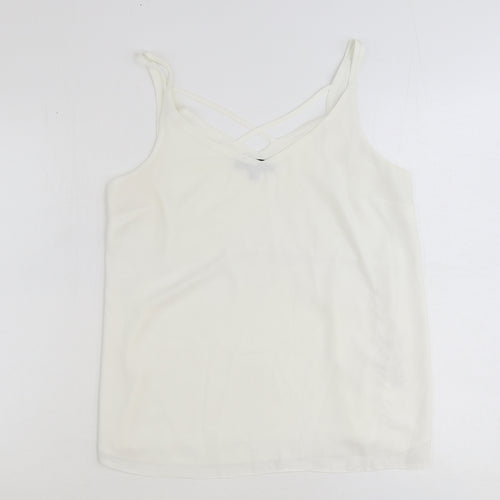 Dorothy Perkins Womens White Viscose Basic Tank Size 10 V-Neck