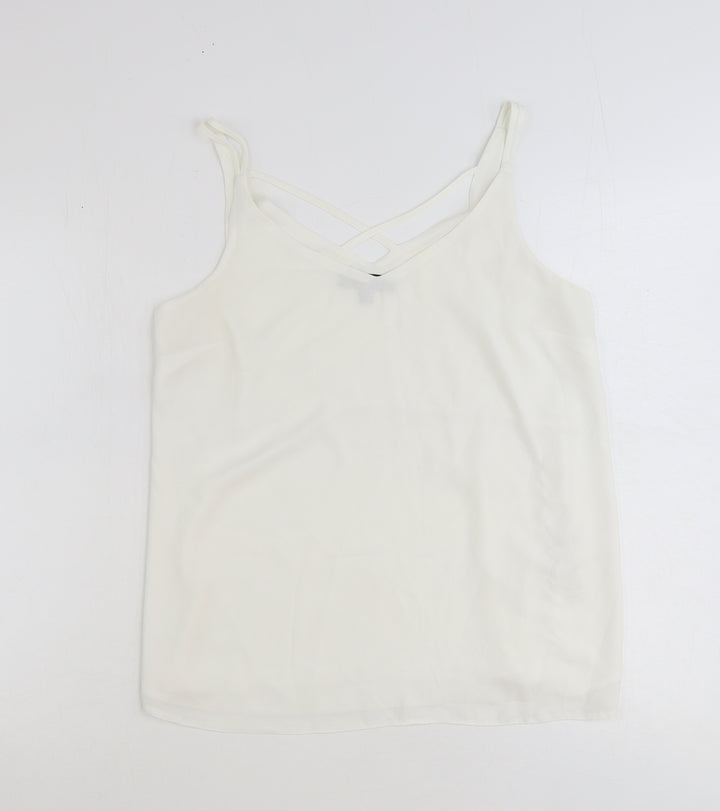 Dorothy Perkins Womens White Viscose Basic Tank Size 10 V-Neck