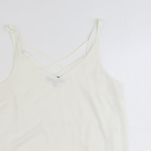 Dorothy Perkins Womens White Viscose Basic Tank Size 10 V-Neck