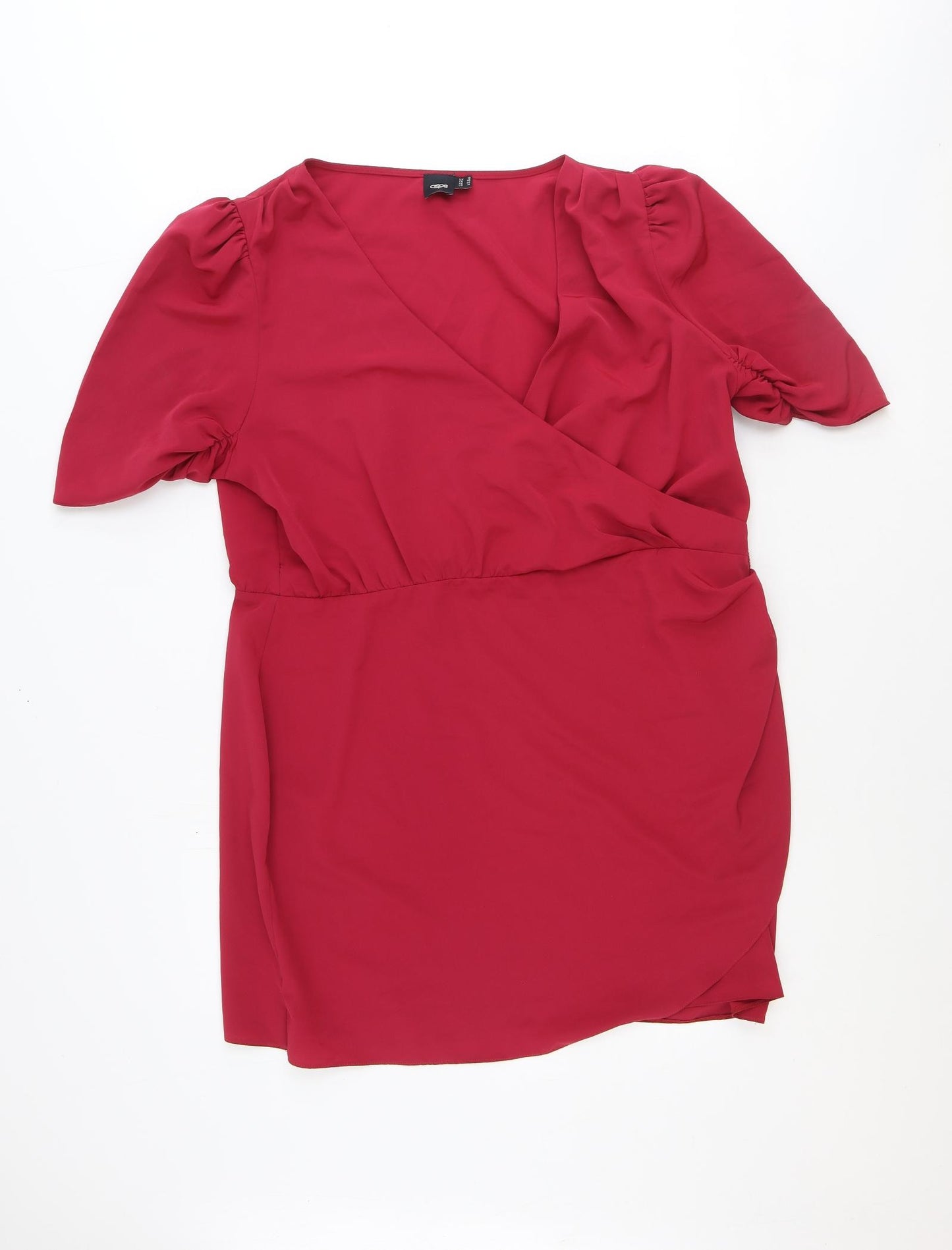 ASOS Womens Red Polyester A-Line Size 18 V-Neck Zip