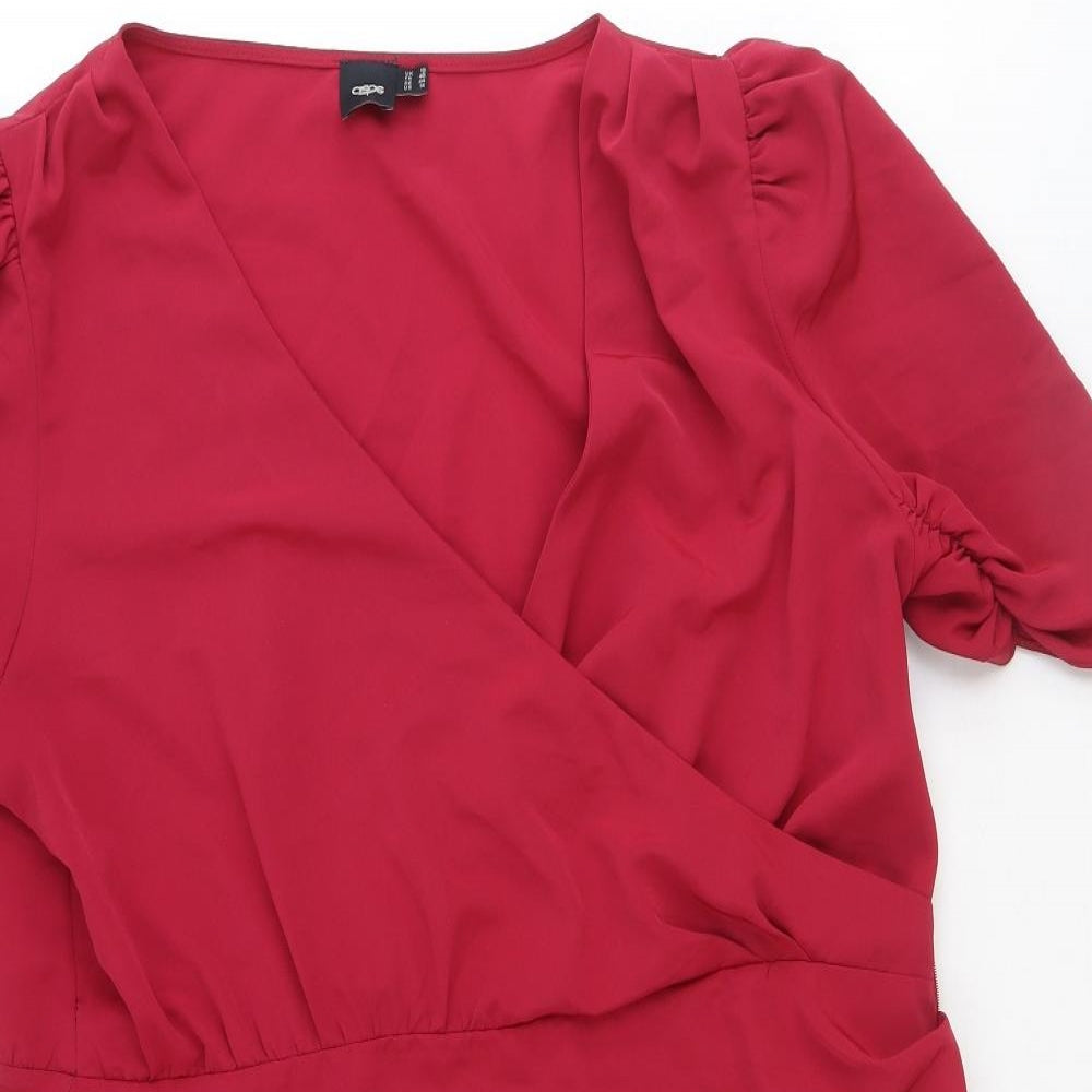 ASOS Womens Red Polyester A-Line Size 18 V-Neck Zip