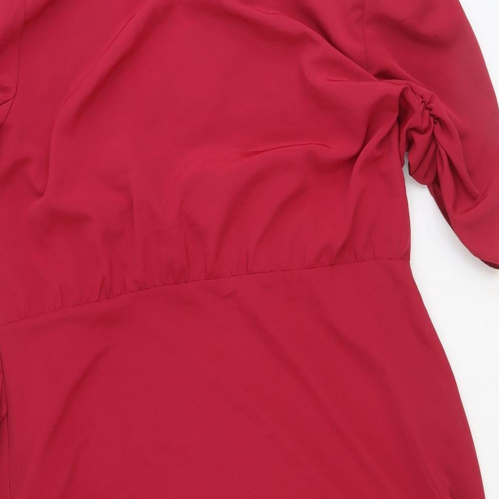 ASOS Womens Red Polyester A-Line Size 18 V-Neck Zip