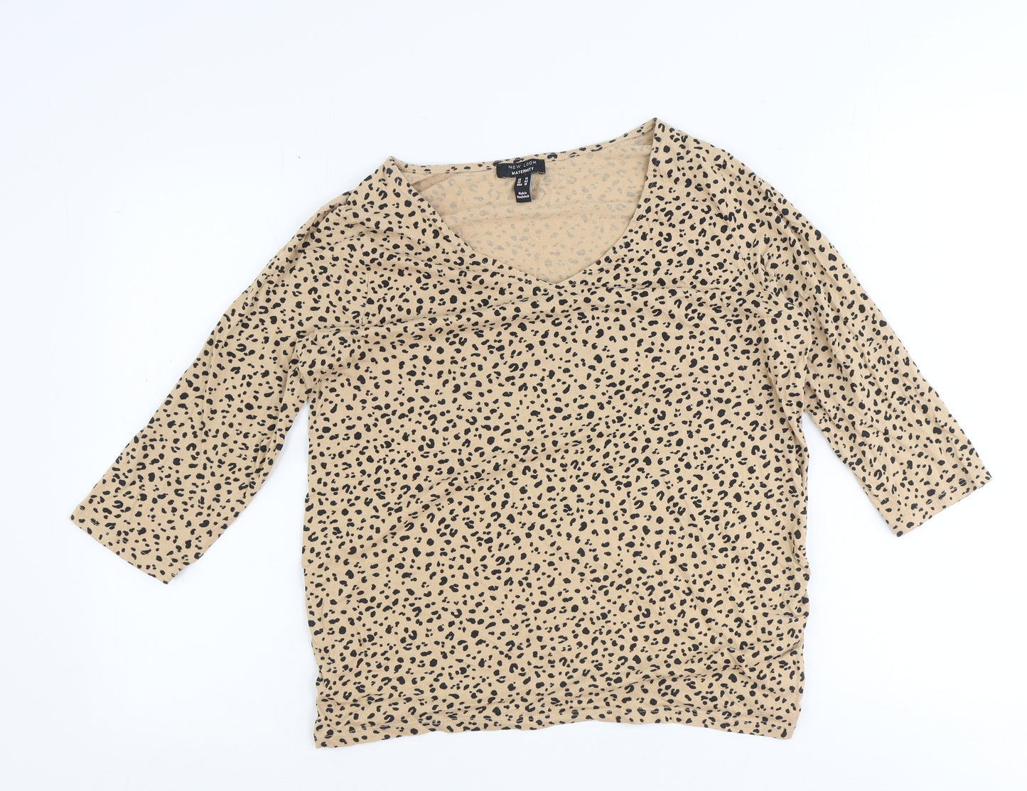 New Look Maternity Womens Brown Animal Print 100% Cotton Basic Blouse Size 14 V-Neck - Leopard Print