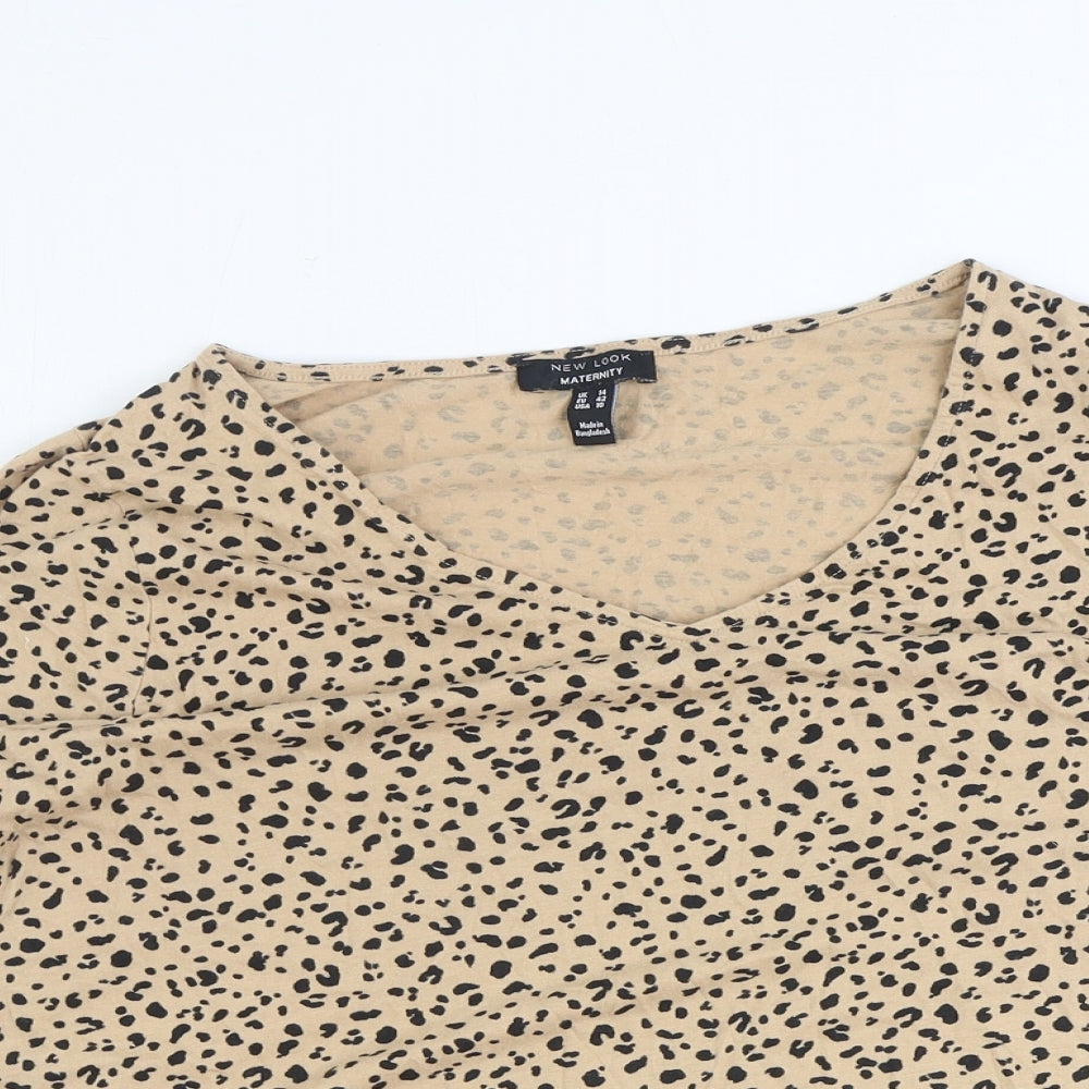 New Look Maternity Womens Brown Animal Print 100% Cotton Basic Blouse Size 14 V-Neck - Leopard Print