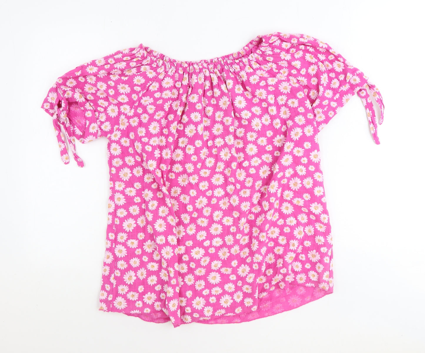 Moda Womens Pink Floral Cotton Basic Blouse Size 6 Round Neck