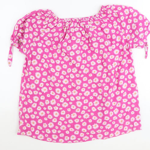 Moda Womens Pink Floral Cotton Basic Blouse Size 6 Round Neck