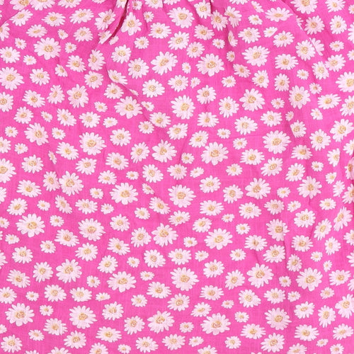 Moda Womens Pink Floral Cotton Basic Blouse Size 6 Round Neck