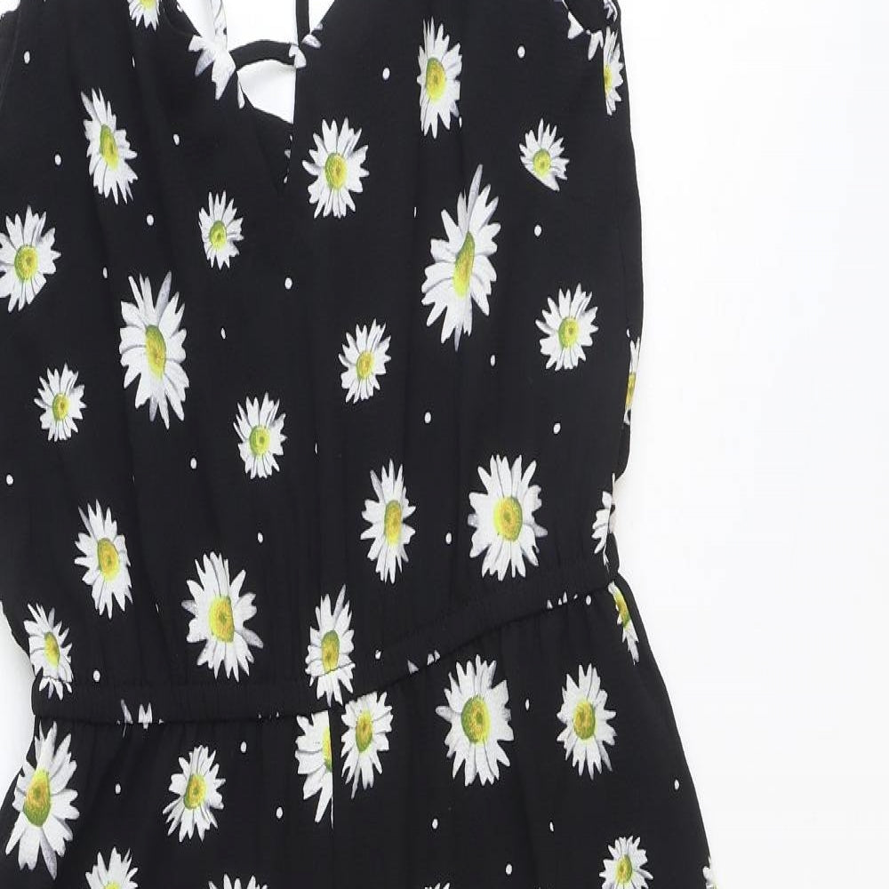 Peacocks Womens Black Floral Viscose Jumpsuit One-Piece Size 10 Pullover - Daisy