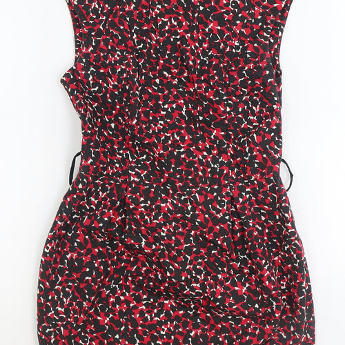 Warehouse Womens Red Geometric 100% Cotton Shift Size 10 Round Neck Zip