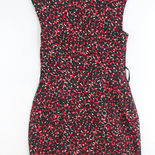 Warehouse Womens Red Geometric 100% Cotton Shift Size 10 Round Neck Zip