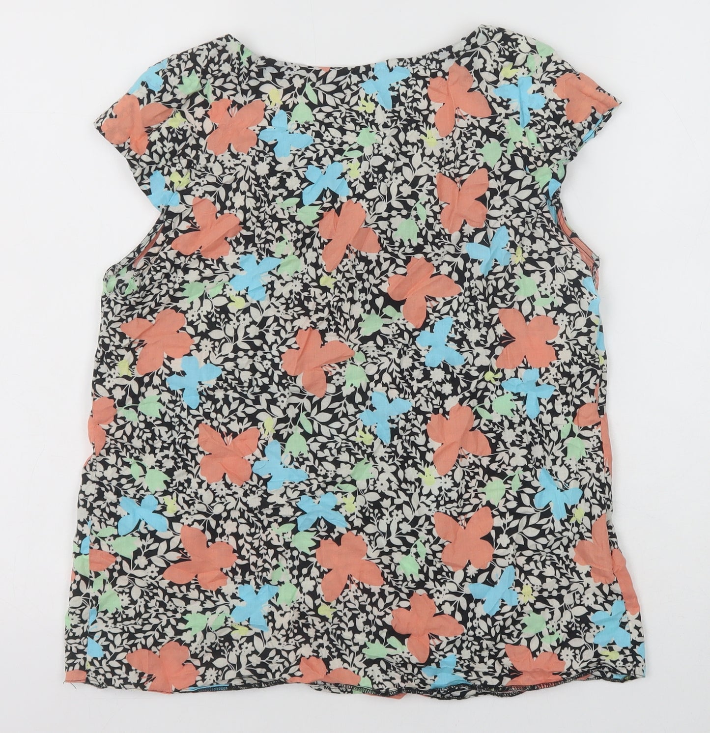 Femme Womens Multicoloured Geometric 100% Cotton Basic Blouse Size 12 Round Neck - Butterfly Print