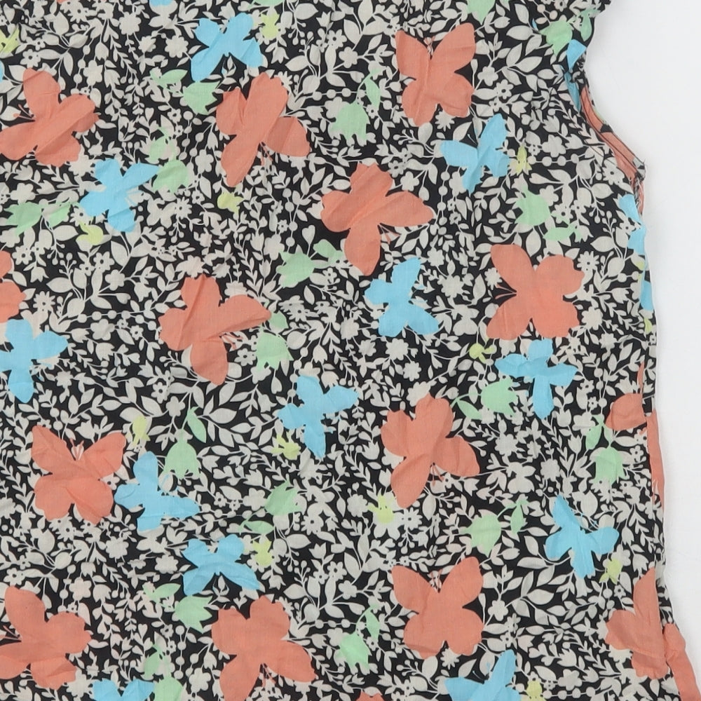 Femme Womens Multicoloured Geometric 100% Cotton Basic Blouse Size 12 Round Neck - Butterfly Print