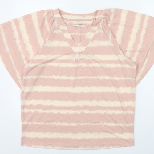 TU Womens Pink Geometric Polyester Basic T-Shirt Size 12 V-Neck