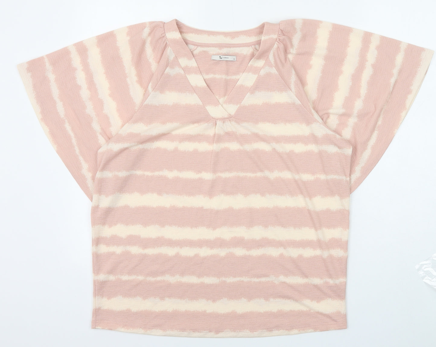 TU Womens Pink Geometric Polyester Basic T-Shirt Size 12 V-Neck