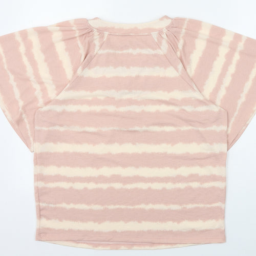 TU Womens Pink Geometric Polyester Basic T-Shirt Size 12 V-Neck