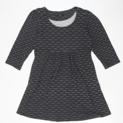 Reborn Womens Grey Geometric Polyester A-Line Size L Round Neck Pullover