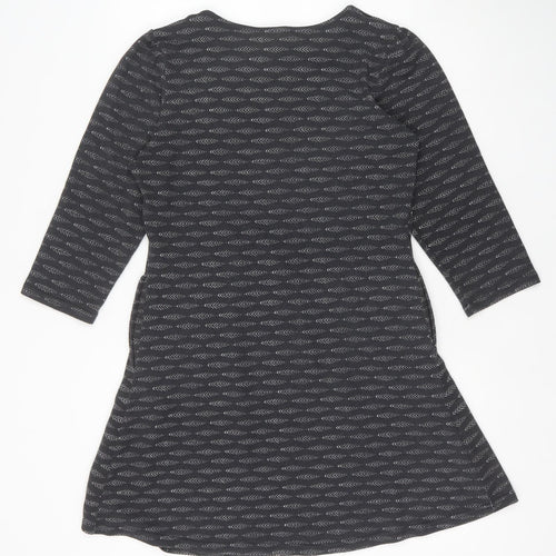Reborn Womens Grey Geometric Polyester A-Line Size L Round Neck Pullover
