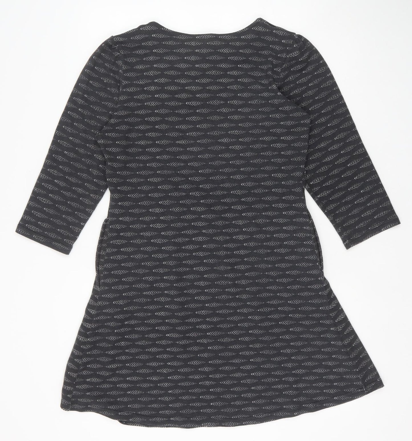 Reborn Womens Grey Geometric Polyester A-Line Size L Round Neck Pullover