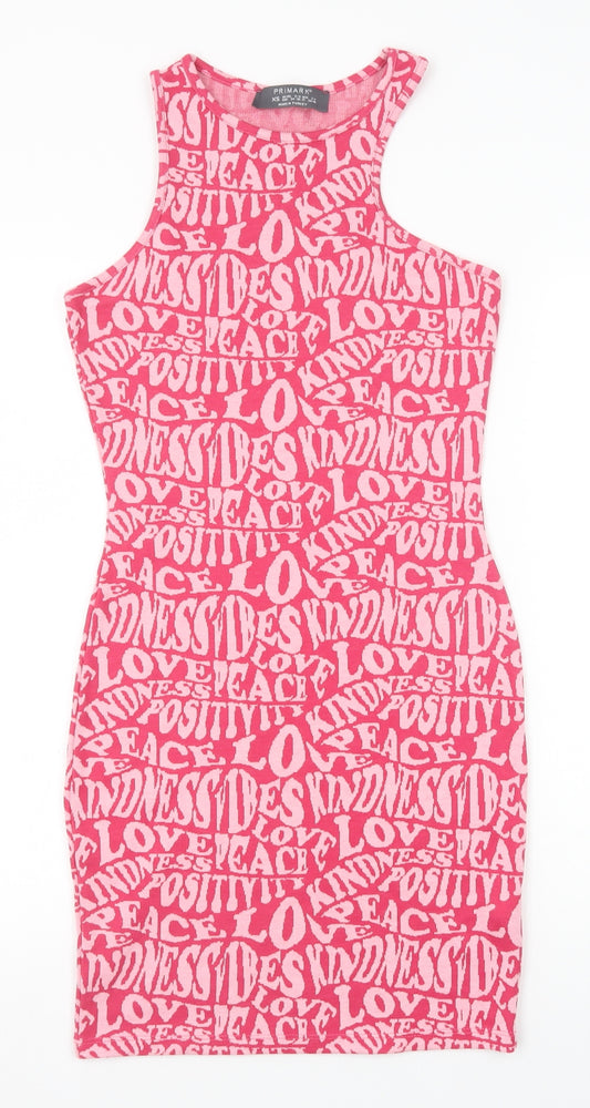 Primark Womens Pink Geometric Polyester Shift Size XS Round Neck Pullover