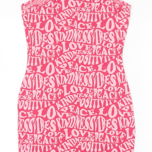 Primark Womens Pink Geometric Polyester Shift Size XS Round Neck Pullover