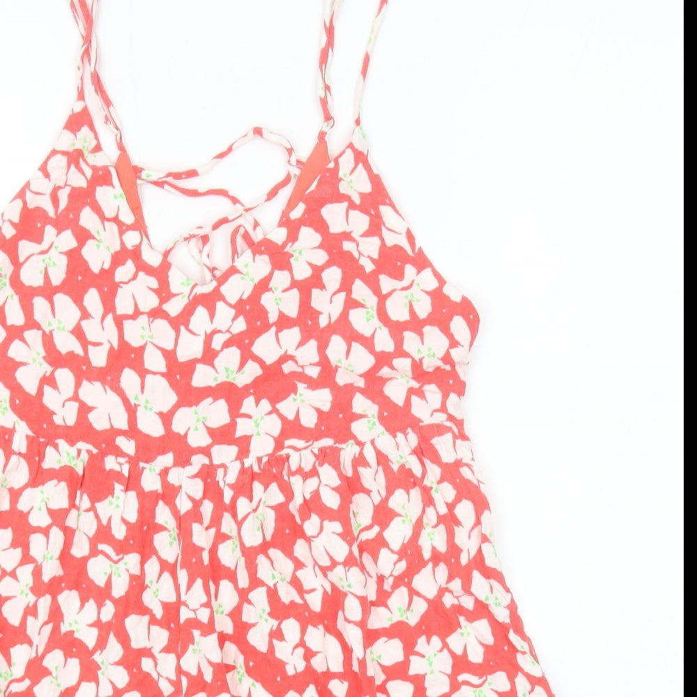 Urban Outfitters Womens Red Geometric Viscose Playsuit One-Piece Size M Tie