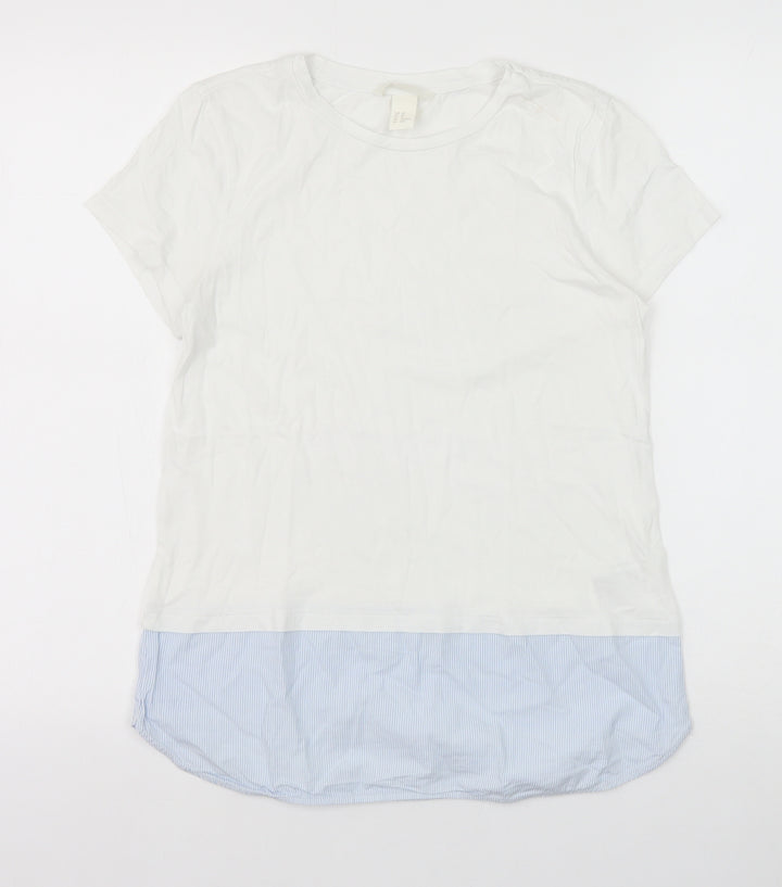 H&M Womens White Striped 100% Cotton Basic T-Shirt Size XS Scoop Neck