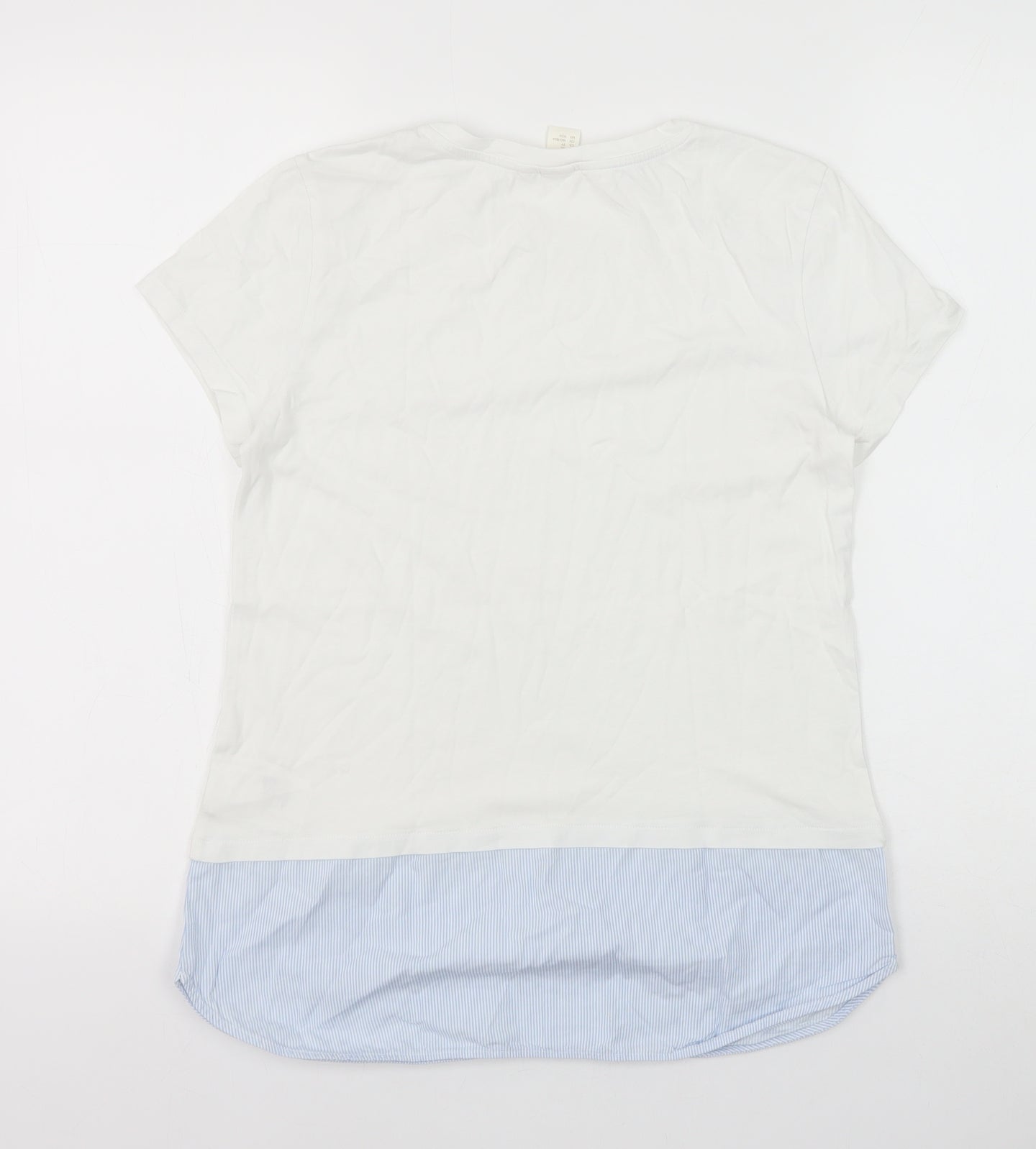 H&M Womens White Striped 100% Cotton Basic T-Shirt Size XS Scoop Neck