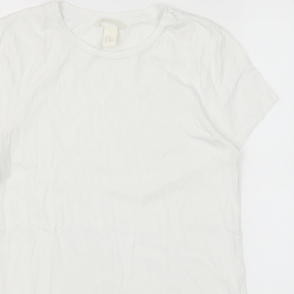 H&M Womens White Striped 100% Cotton Basic T-Shirt Size XS Scoop Neck