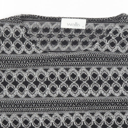 Wallis Womens Black Geometric Polyester Basic Blouse Size 14 Scoop Neck