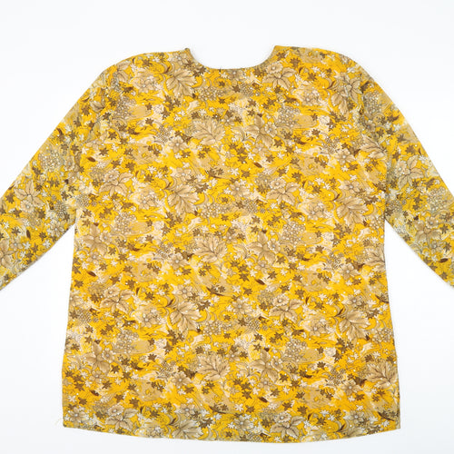 Only You Womens Yellow Floral Polyester Tunic Blouse Size 2XL Scoop Neck