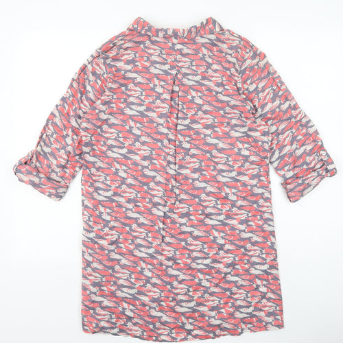 Preworn Womens Pink Geometric Cotton Tunic Button-Up Size 10 Collared