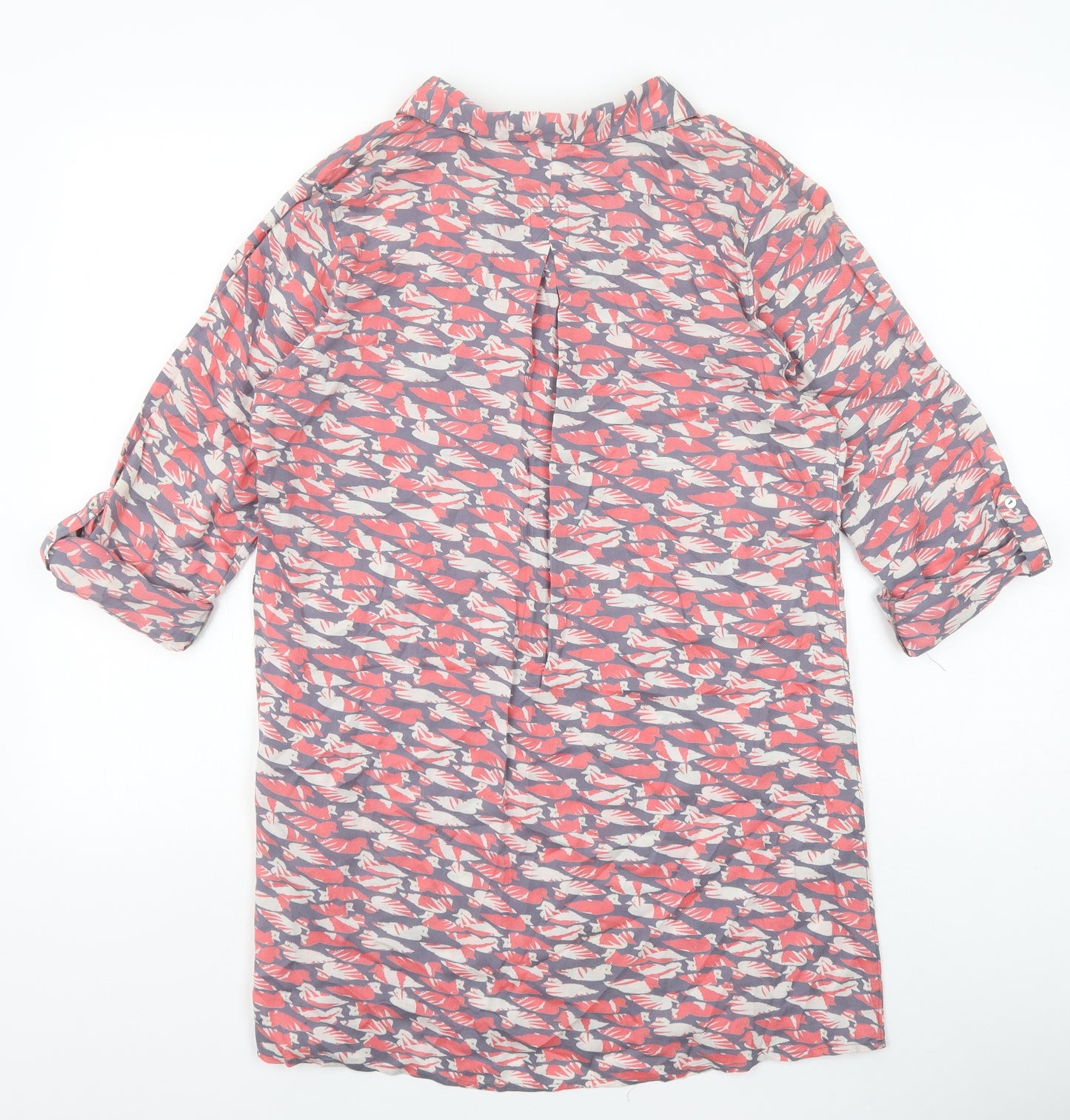 Preworn Womens Pink Geometric Cotton Tunic Button-Up Size 10 Collared