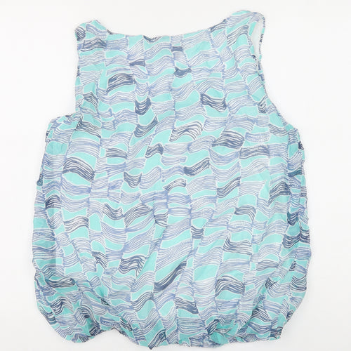 Giusy Womens Blue Geometric Viscose Basic Tank Size L Scoop Neck - Bubble Hem