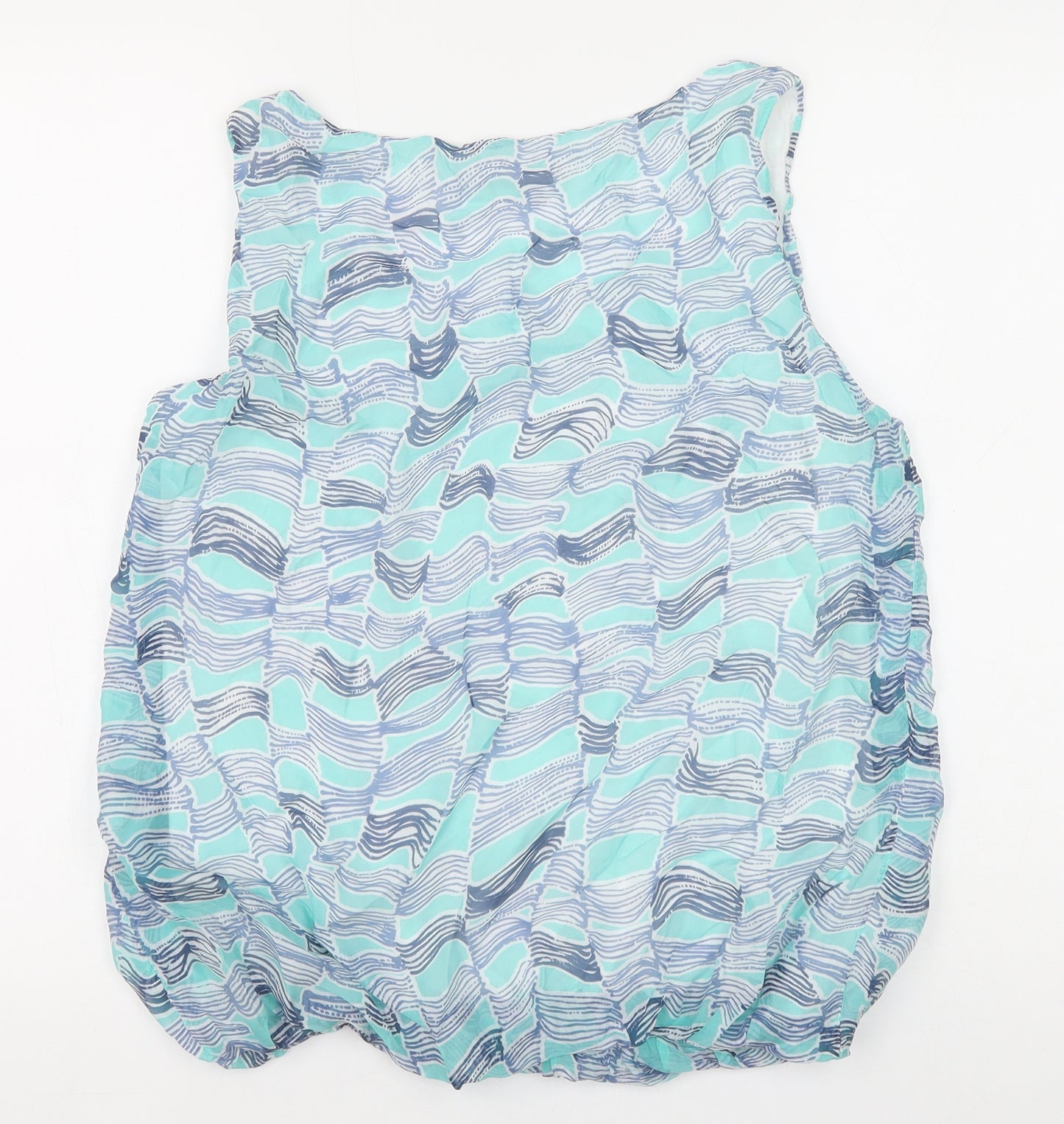 Giusy Womens Blue Geometric Viscose Basic Tank Size L Scoop Neck - Bubble Hem