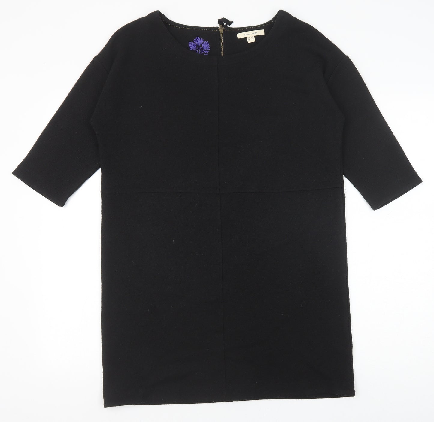 White Stuff Womens Black Polyester Shift Size 12 Scoop Neck Zip
