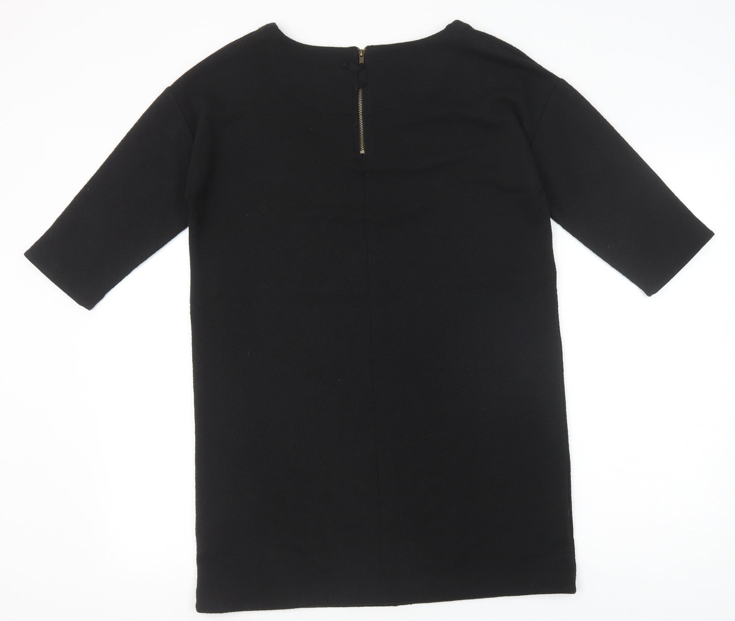 White Stuff Womens Black Polyester Shift Size 12 Scoop Neck Zip