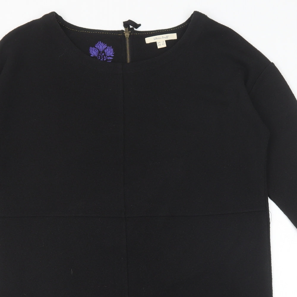 White Stuff Womens Black Polyester Shift Size 12 Scoop Neck Zip