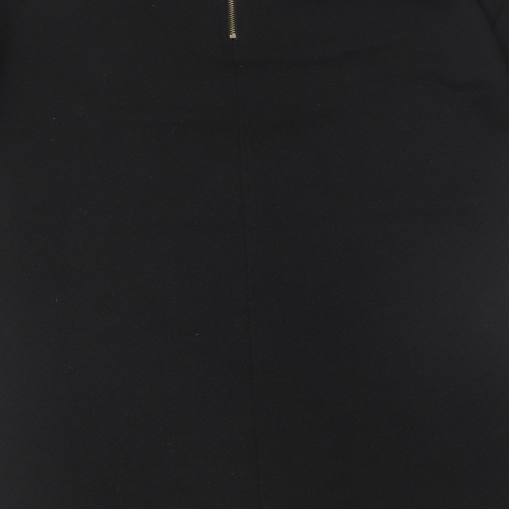 White Stuff Womens Black Polyester Shift Size 12 Scoop Neck Zip