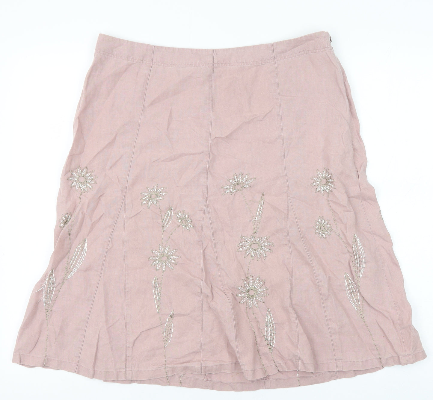 NEXT Womens Pink Floral Linen Swing Skirt Size 14 Zip
