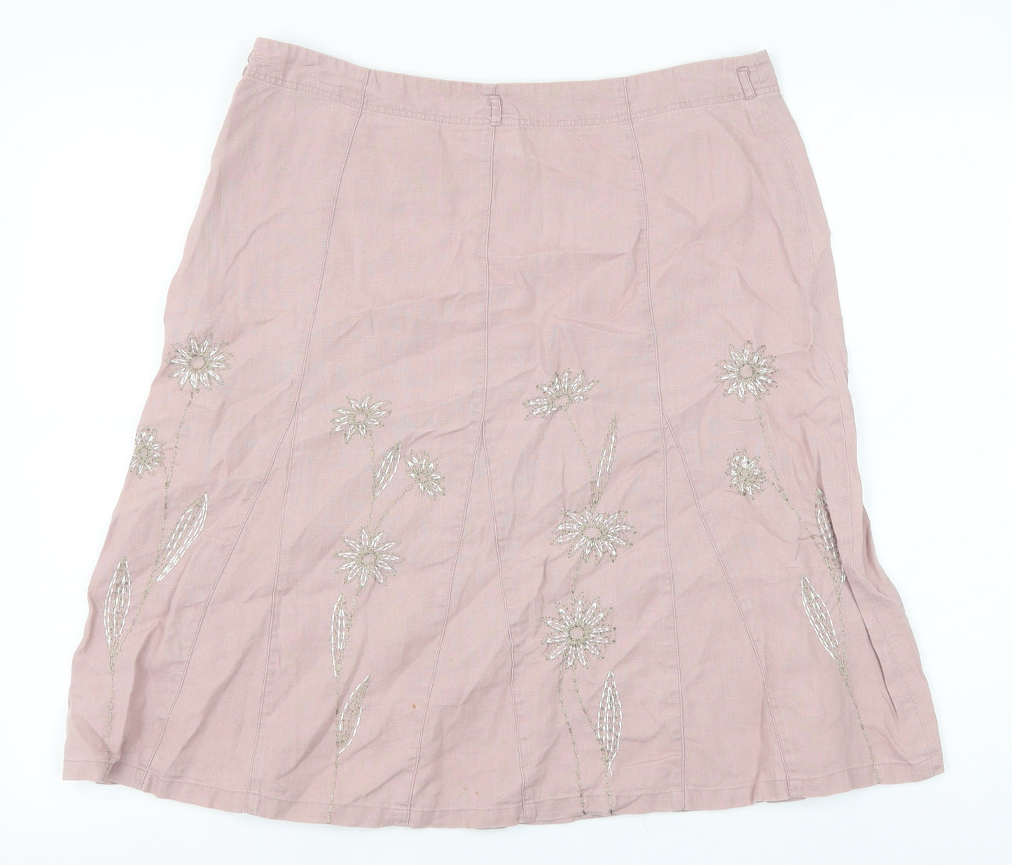 NEXT Womens Pink Floral Linen Swing Skirt Size 14 Zip
